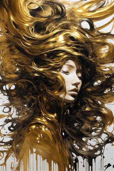 طرح چهره زن با موهای طلایی پرپیچ و تاب برای چاپ روی پرده و روتختی