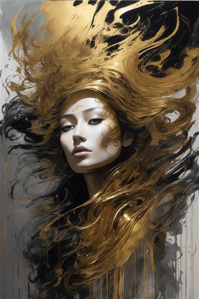 تصویر چهره زن با خطوط طلایی روان برای پوستر دیواری با پس‌زمینه روشن