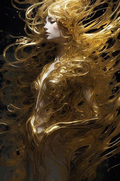 عکس زن با بدن طلایی پرزرق و برق در فضای تیره برای روتختی و پرده