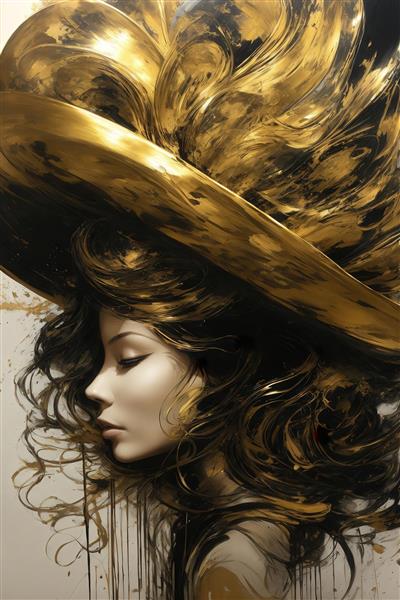 عکس پرتره زن با کلاه لبه پهن طلایی فانتزی برای چاپ باکیفیت