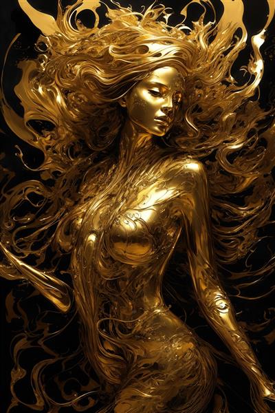 طرح تمام بدن زن طلایی مایع با زمینه تیره برای تابلوهای دکوراتیو