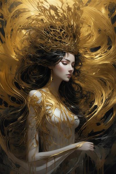 عکس الهه یا ملکه با تاج و لباس طلایی برای چاپ تابلو دکوراتیو لوکس