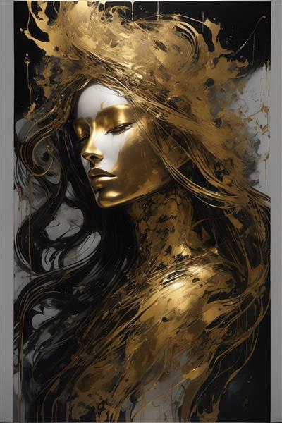 عکس کلوزآپ صورت زن با ماسک طلایی برای چاپ