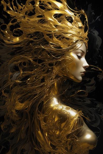 پوستر چهره نیمرخ زن طلایی مایع برای دکور لوکس