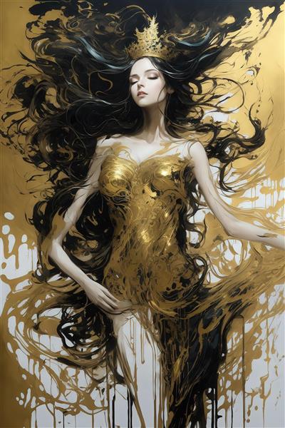 طرح فانتزی پرنسس طلایی و مشکی برای تابلو اتاق خواب