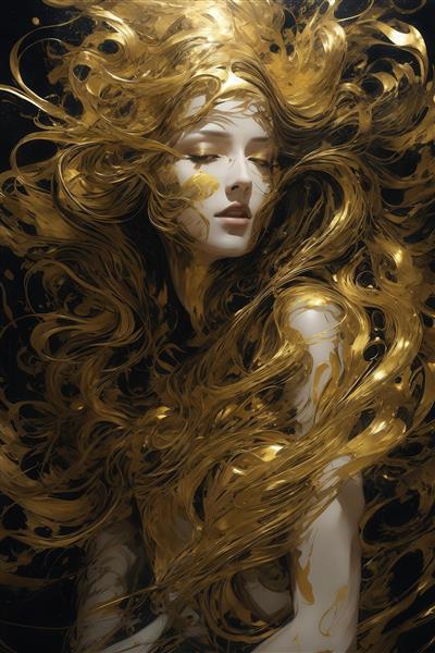 عکس پرتره هنری زن با آرایش طلایی برای تابلو آرایشگاه