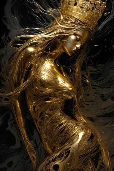 طرح گرافیکی زن طلایی با تاج برای دکوراسیون داخلی