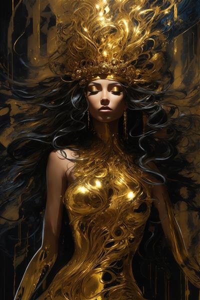 طرح الهه طلایی با تاج سلطنتی برای تابلو دکوراتیو لوکس