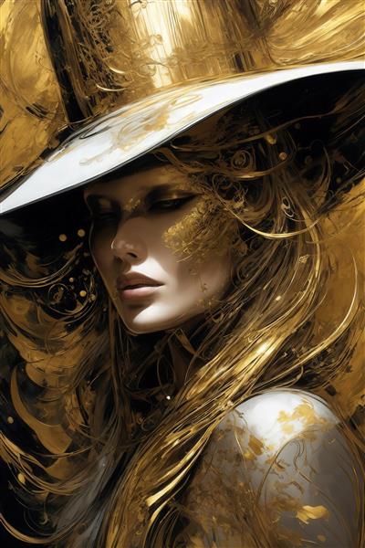 پوستر زن شیک با کلاه مشکی و طلایی برای پذیرایی