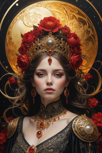 طرح دکوراتیو ملکه شب با تاج گل‌های رز قرمز
