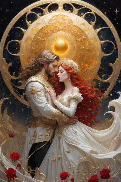 طرح عاشقانه پادشاه و ملکه فانتزی برای پوستر دیواری