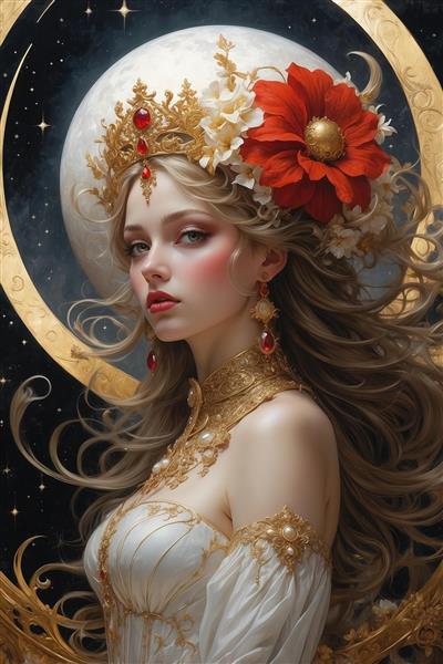 طرح ملکه با گل‌های قرمز و طلایی برای چاپ تابلو