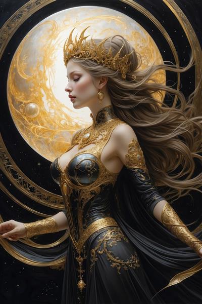 عکس ملکه فانتزی سیاه و طلایی برای پوستر دیواری