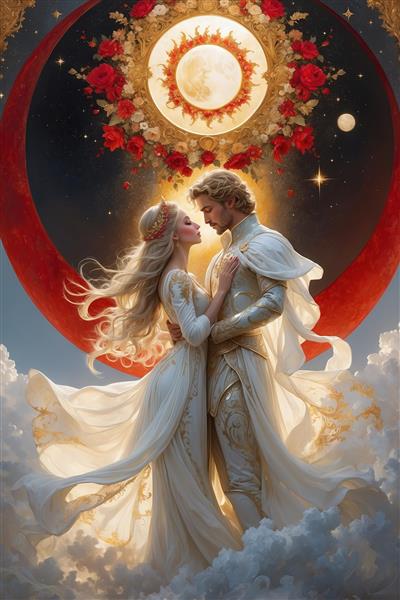 طرح زوج عاشق در میان ابرها برای تابلو دکوراتیو