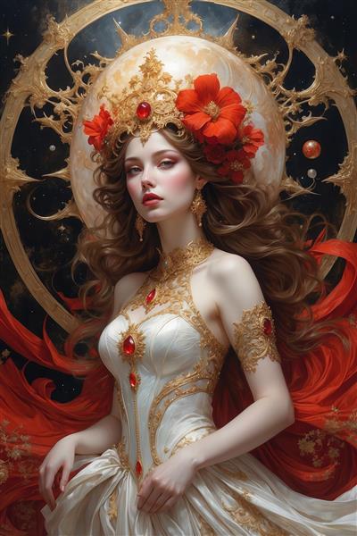 پرتره ملکه فانتزی با لباس سلطنتی برای چاپ روی بوم