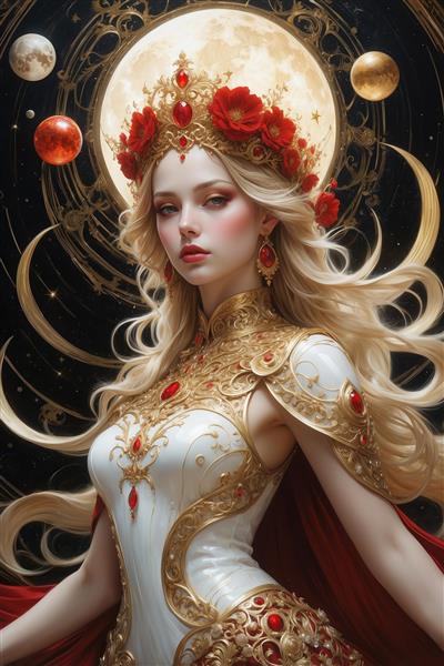 تصویر ملکه با لباس سفید و تاج یاقوت برای تابلو