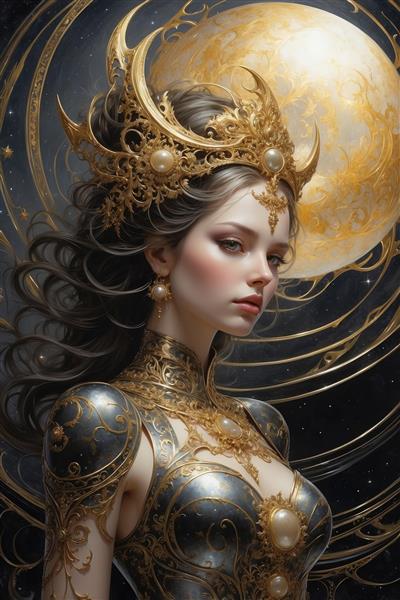 طرح دکوراتیو ملکه درخشان با زره طلایی و مروارید