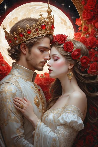 تصویر فانتزی زوج سلطنتی زیر نور ماه برای چاپ پرده