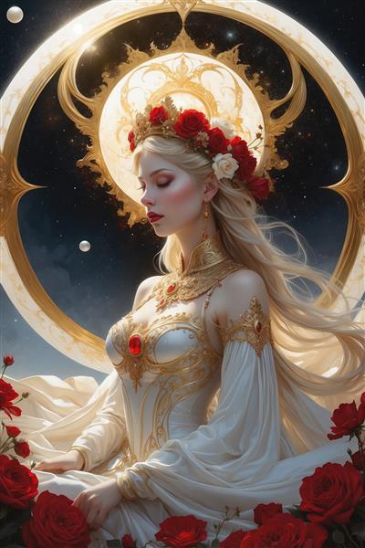 طرح پرنسس زیبا میان گل‌های رز برای پوستر دیواری