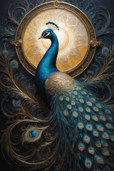 طرح دکوراتیو طاووس و خورشید طلایی برای چاپ عریض