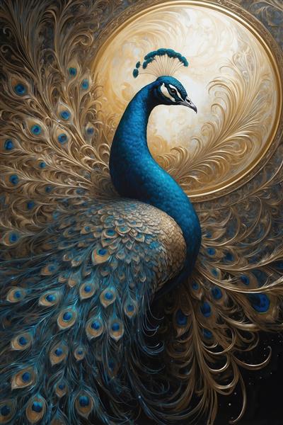 عکس طاووس با پرهای طلایی برای چاپ پوستر دیواری