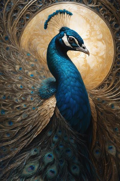 طرح طاووس سرمه‌ای لوکس برای تابلو دکوراتیو پذیرایی