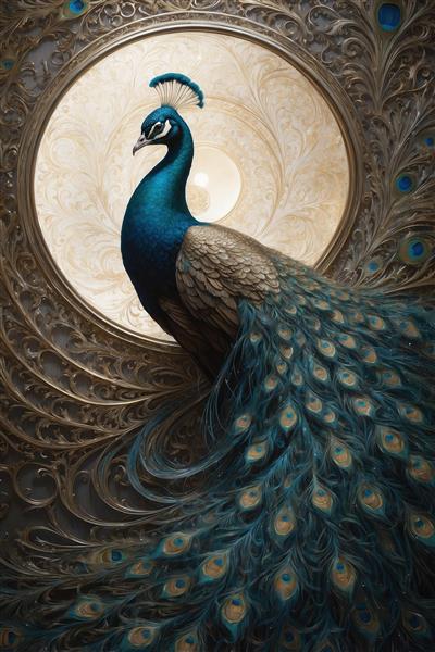 عکس طاووس فانتزی با دم بلند برای تابلو نشیمن