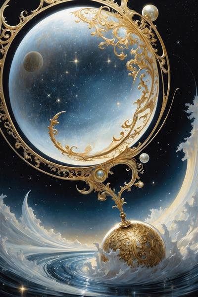 تابلو دکوراتیو طرح انتزاعی کره ماه و امواج اقیانوس