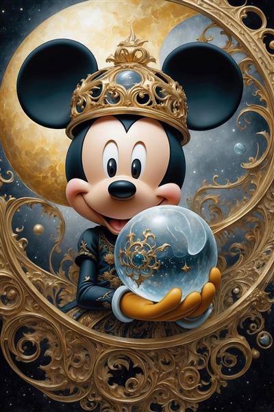 تصویر میکی موس فانتزی با تاج برای تابلو دکوراتیو