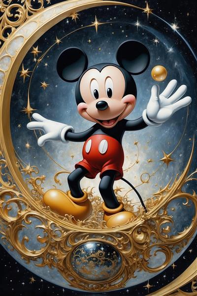 عکس میکی موس فانتزی در هلال ماه برای تابلو کودک