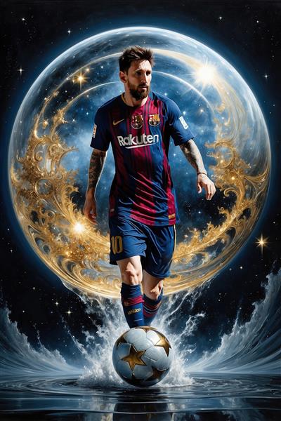 طرح لیونل مسی و توپ در حباب برای پوستر