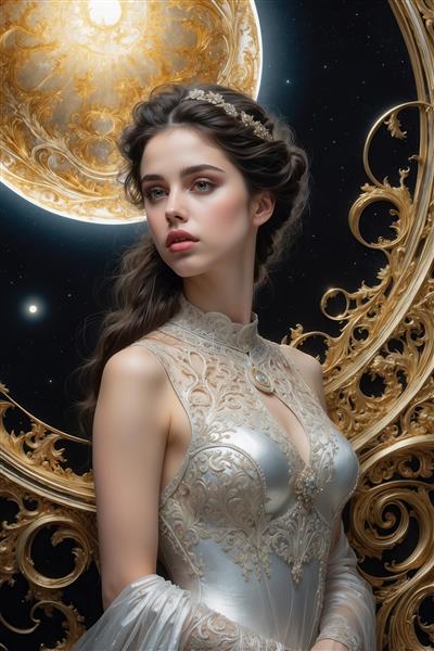 طرح دکوراتیو زن فانتزی در ماه برای تابلو دیواری