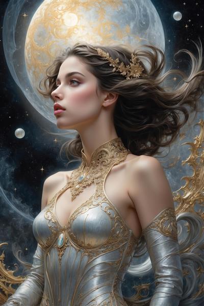 تصویر پروفایل دختر فانتزی با تم ماه برای تابلو دکوراتیو