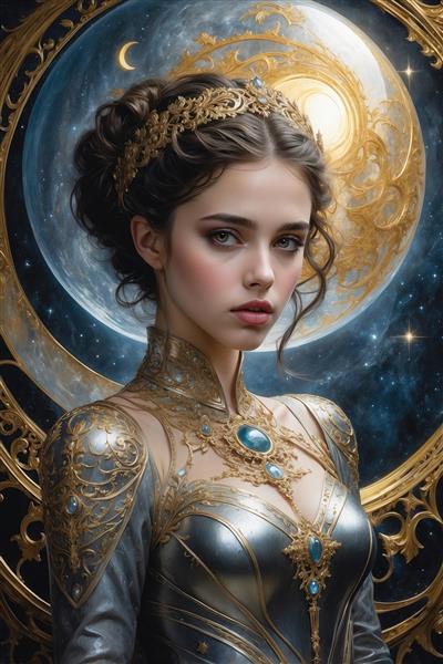 تصویر ملکه فانتزی با تاج زمرد برای تابلو دکوراتیو نشیمن