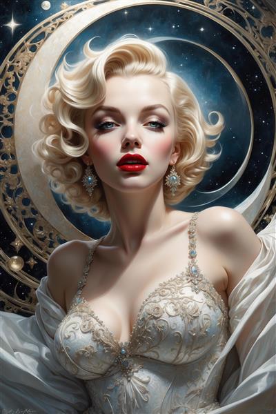 عکس مرلین مونرو و هلال ماه نقره‌ای برای تابلو دکوراتیو