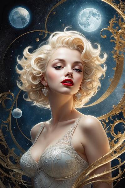 طرح دکوراتیو مرلین مونرو با دو ماه برای پوستر اتاق