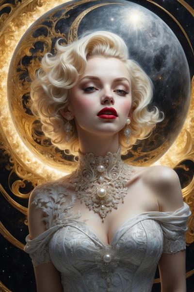 تصویر مرلین مونرو با گردنبند توری برای تابلو دکوراتیو لوکس
