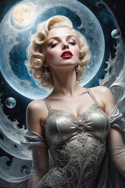 طرح گرافیکی مرلین مونرو و ماه برای پوستر اتاق