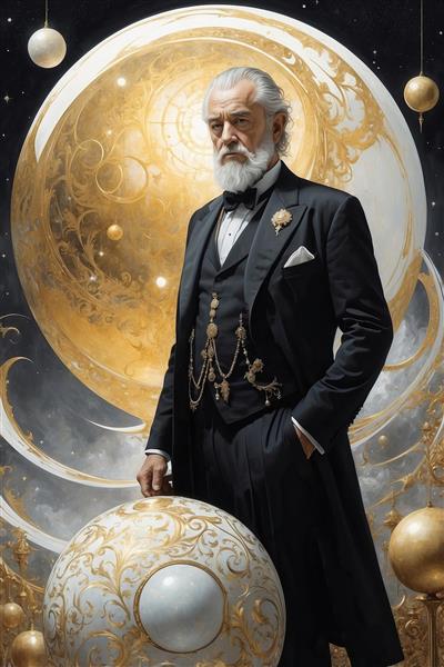 عکس پیرمرد جادوگر مدرن با لباس رسمی برای چاپ تابلو