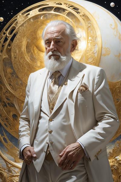 تصویر پیرمرد خردمند فانتزی با تم طلایی برای پوستر اتاق