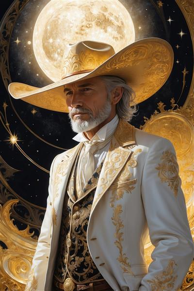 عکس گاوچران سفید و طلایی با کلاه لبه پهن