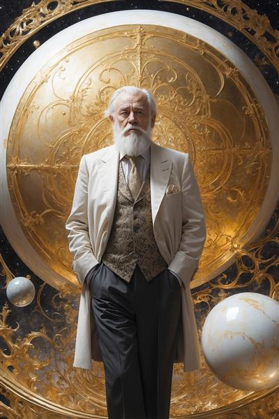 تصویر برایان کاکس با ریش سفید در فضای کهکشانی