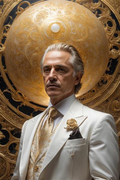 عکس جرمی آیرونز با کت‌وشلوار سفید و گل رز طلایی