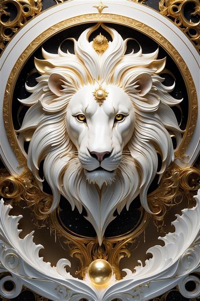 تصویر سر شیر سفید تزئینی با جزئیات طلایی لوکس