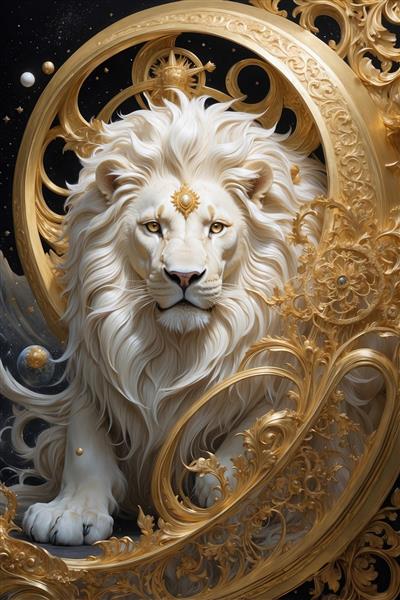 طرح شیر سفید در کادر اسلیمی طلایی برای دکوراسیون داخلی