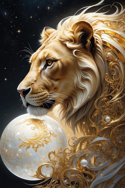 طرح شیر طلایی و گوی مروارید برای پوستر دیواری لوکس