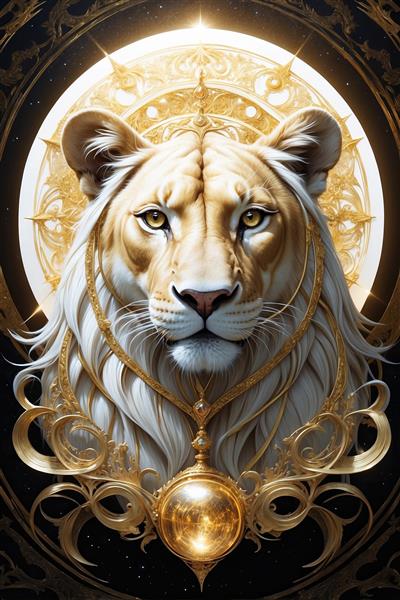 تصویر پرتره ماده شیر با هاله نور برای چاپ دکوراتیو