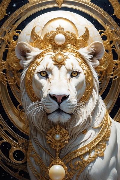 عکس ماده شیر سفید مرواریدی برای چاپ تابلو شیک