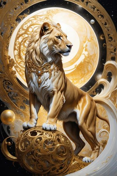طرح شیر ایستاده روی کره طلایی برای چاپ روی محصولات دکوراتیو