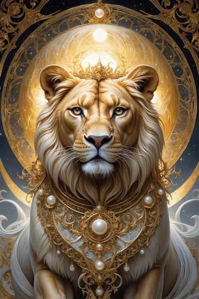 تصویر تمام‌رخ شیر با تاج پادشاهی برای چاپ تابلو دکوراتیو